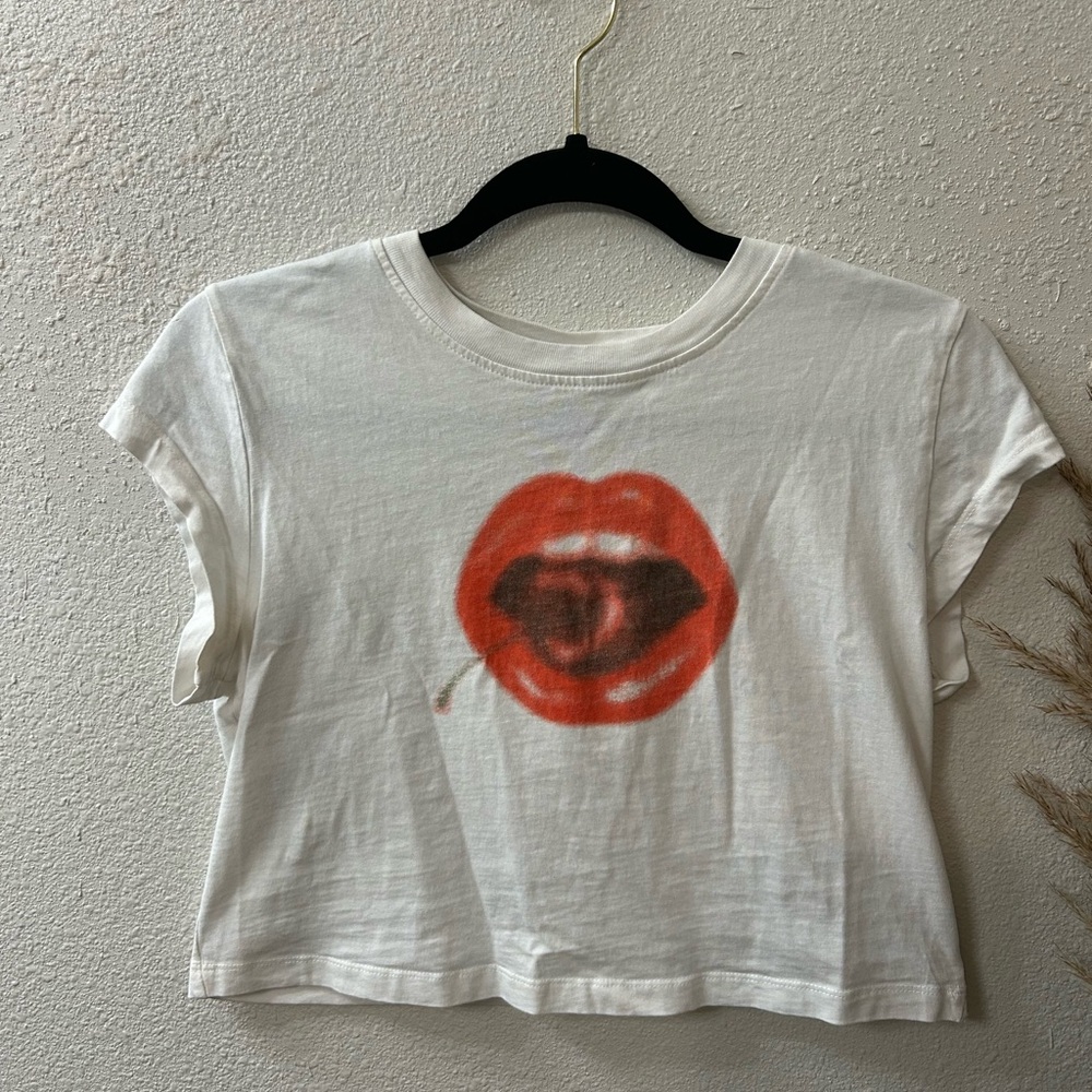 White Cropped Cherry Tee 🍒